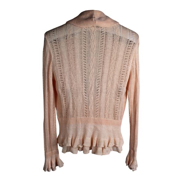 Ralph Lauren Linen Cardigan Womens Large Pink Ruffle Hem Romantic Cottagecore - Picture 2 of 6